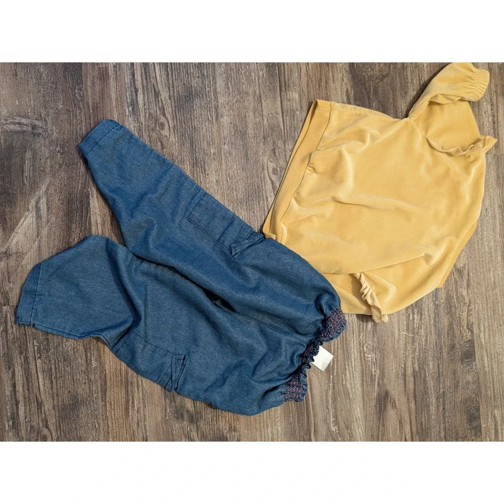 Disney Minnie Mouse Girls 2 Piece Set Yellow Corduroy Top Denim Cargo Pants 3T